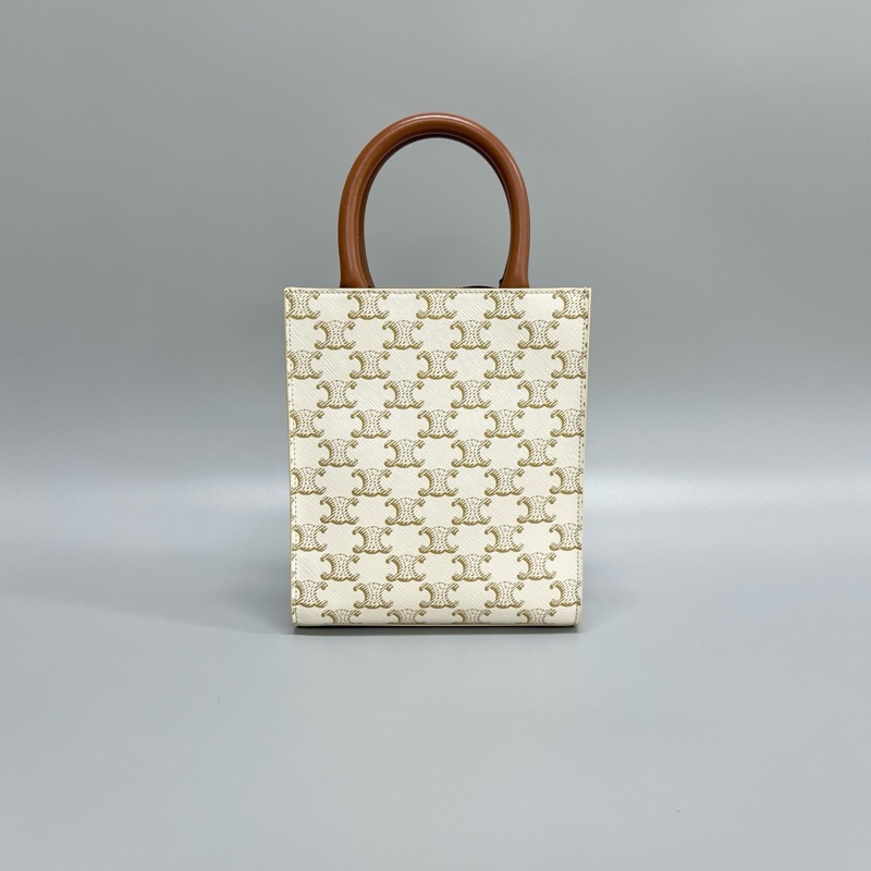 Celine賽琳 Cabas Triomphe 凱旋門白色老花mini托特Tote琴-1