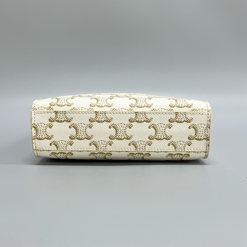 Celine賽琳 Cabas Triomphe 凱旋門白色老花mini托特Tote琴-2