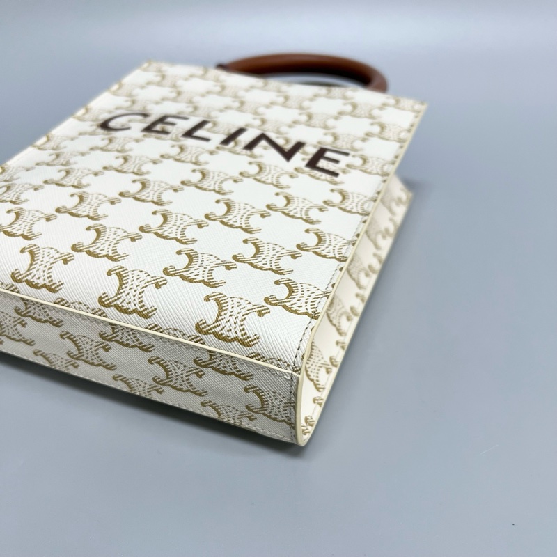 Celine賽琳 Cabas Triomphe 凱旋門白色老花mini托特Tote琴-3