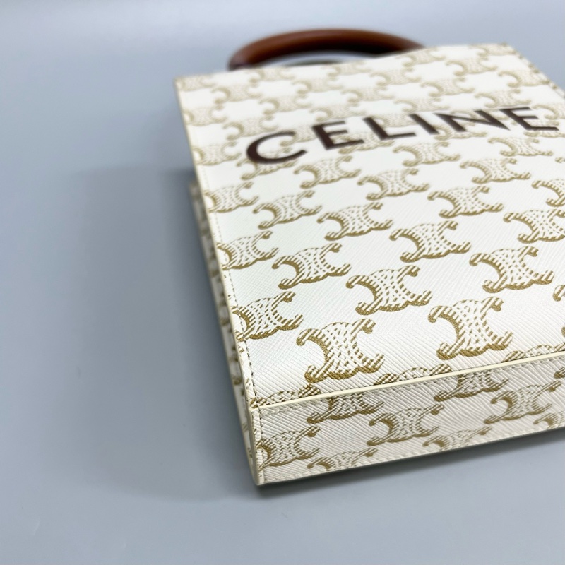 Celine賽琳 Cabas Triomphe 凱旋門白色老花mini托特Tote琴-4