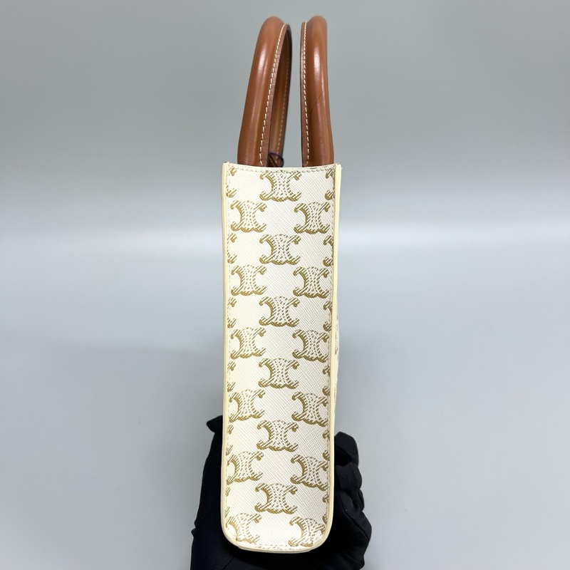 Celine賽琳 Cabas Triomphe 凱旋門白色老花mini托特Tote琴-5