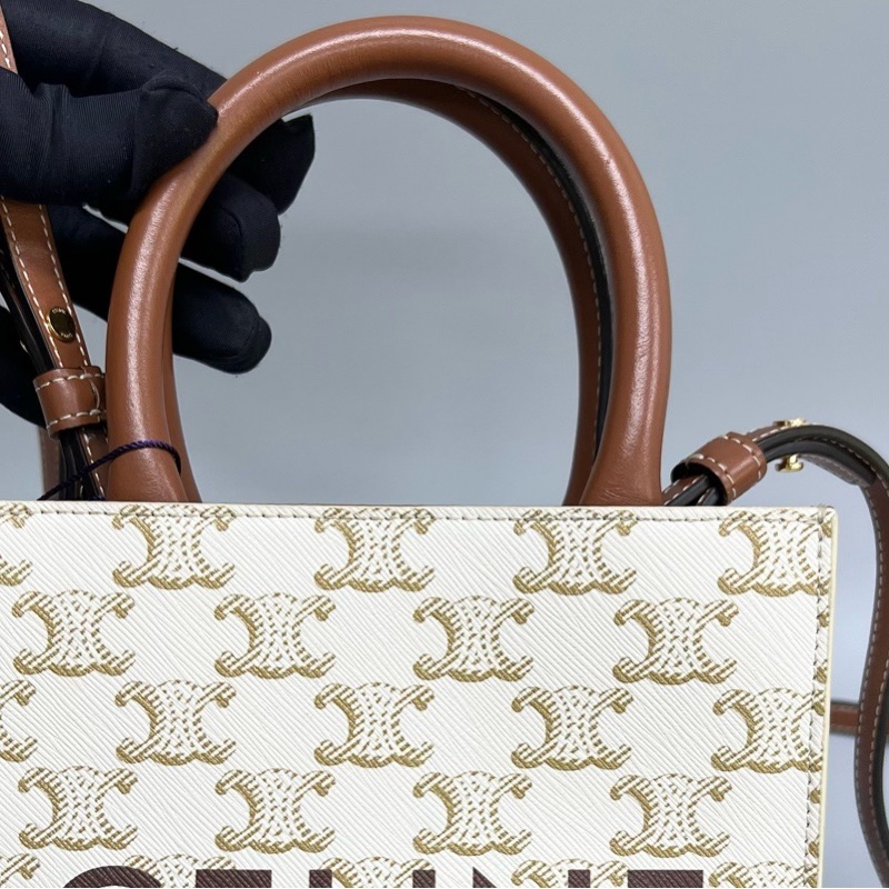 Celine賽琳 Cabas Triomphe 凱旋門白色老花mini托特Tote琴-8