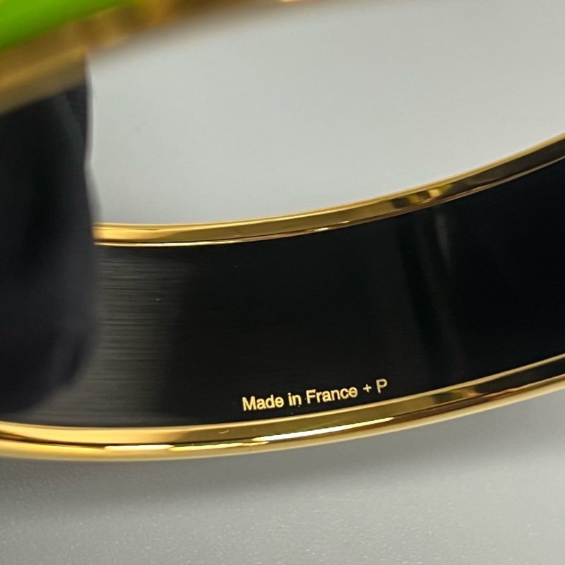 99新 HERMES/愛馬仕 琺瑯彩色印花合金寬版手鐲 附件:塵袋 盒子 吊牌-5