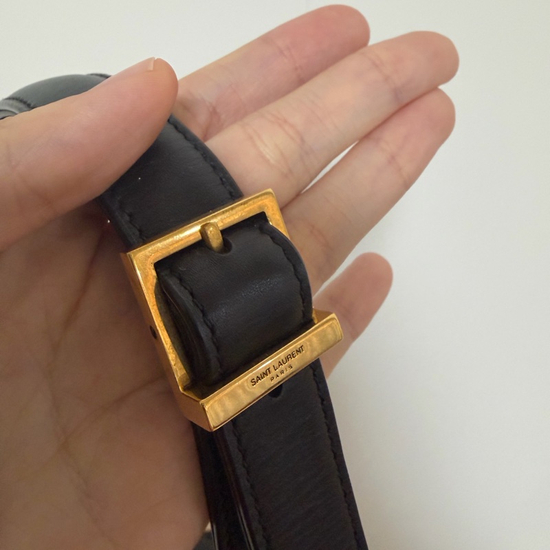 Saint laurent le 5 à 7 YSL 黑色羊皮腋下包-13