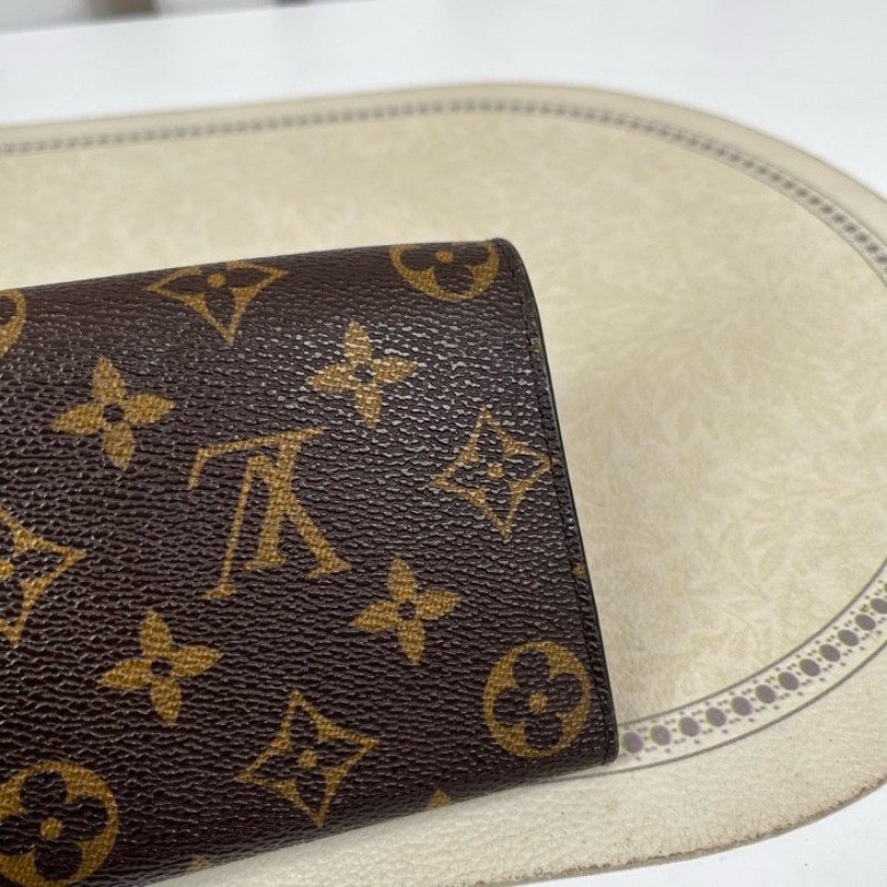 LV路易威登 有刻字 經典老花搭配豆豆長款信封錢包 紅色內裡 內裡整潔 卡位多 容量大-4