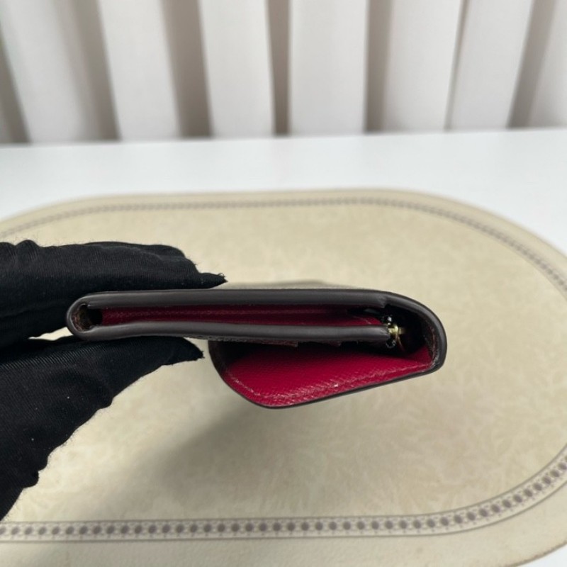 LV路易威登 有刻字 經典老花搭配豆豆長款信封錢包 紅色內裡 內裡整潔 卡位多 容量大-10