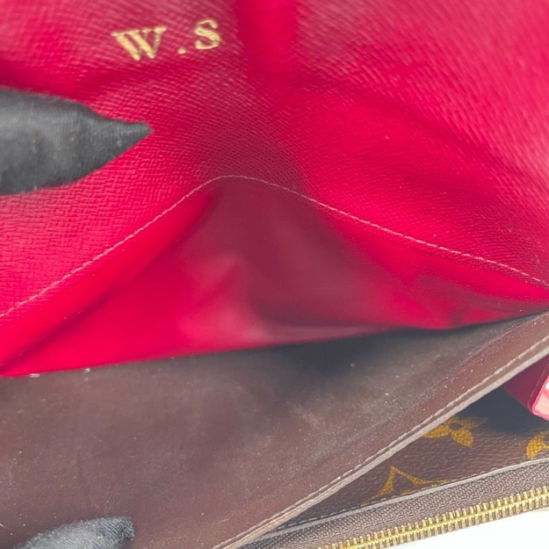 LV路易威登 有刻字 經典老花搭配豆豆長款信封錢包 紅色內裡 內裡整潔 卡位多 容量大-11