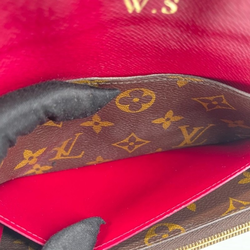 LV路易威登 有刻字 經典老花搭配豆豆長款信封錢包 紅色內裡 內裡整潔 卡位多 容量大-12