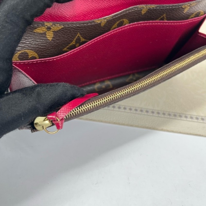 LV路易威登 有刻字 經典老花搭配豆豆長款信封錢包 紅色內裡 內裡整潔 卡位多 容量大-13