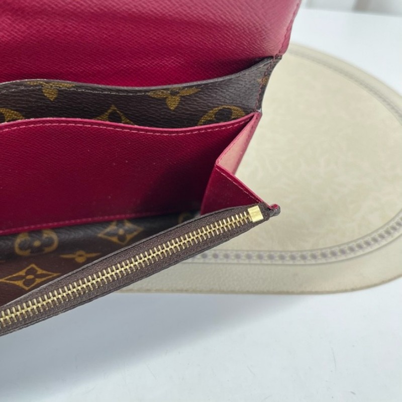 LV路易威登 有刻字 經典老花搭配豆豆長款信封錢包 紅色內裡 內裡整潔 卡位多 容量大-14