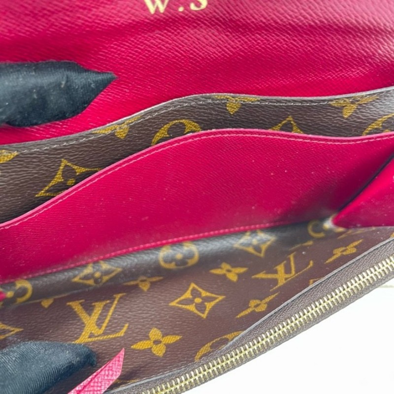 LV路易威登 有刻字 經典老花搭配豆豆長款信封錢包 紅色內裡 內裡整潔 卡位多 容量大-15