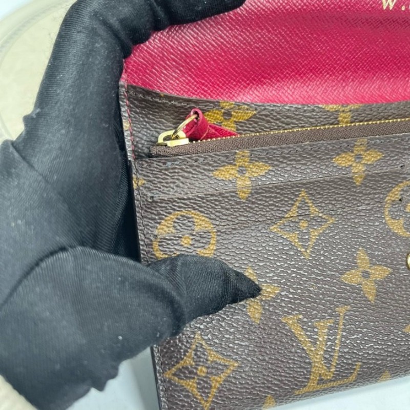 LV路易威登 有刻字 經典老花搭配豆豆長款信封錢包 紅色內裡 內裡整潔 卡位多 容量大-16