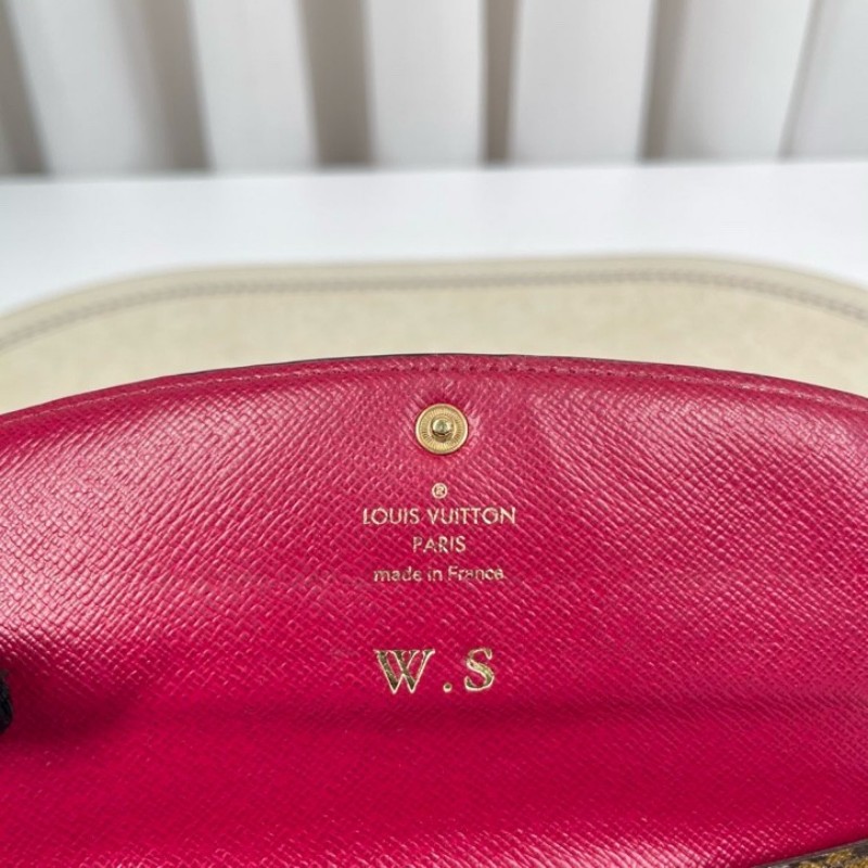 LV路易威登 有刻字 經典老花搭配豆豆長款信封錢包 紅色內裡 內裡整潔 卡位多 容量大-19