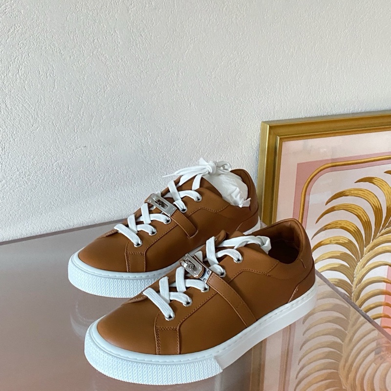 閒置新未使用Hermès 愛馬仕kelly扣運動鞋 金棕色 銀扣 37碼-0