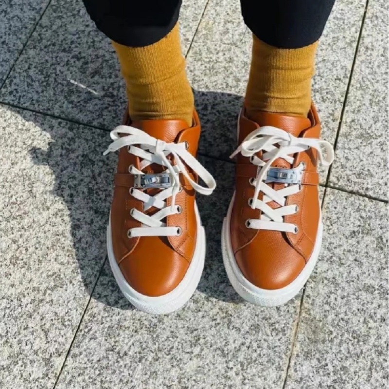 閒置新未使用Hermès 愛馬仕kelly扣運動鞋 金棕色 銀扣 37碼-4