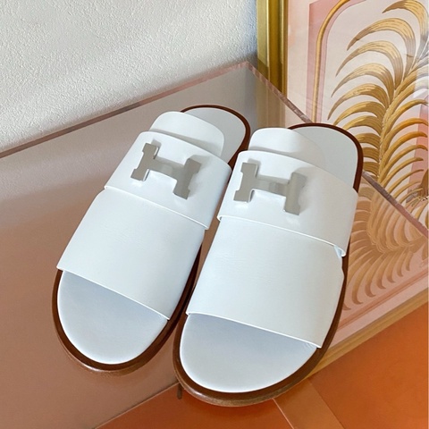 閒置新 未使用 Hermès 愛馬仕康康H扣拖鞋 涼鞋 白色牛皮銀扣  39碼