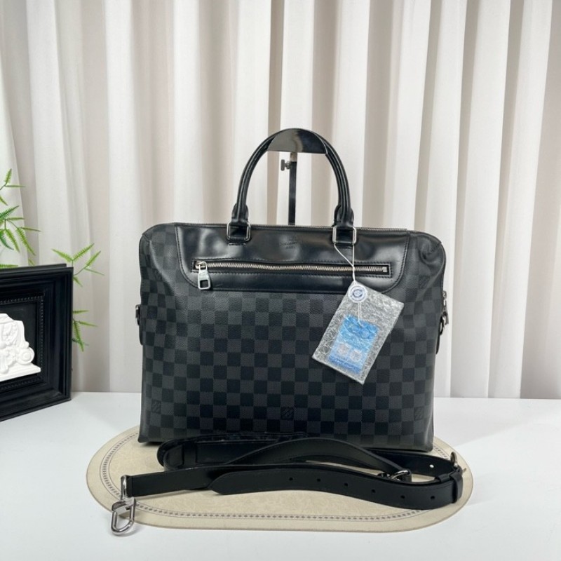 LV路易威登 經典款棋盤格單肩斜挎手提男士公文包 容量大 包型挺括 可放電腦-0