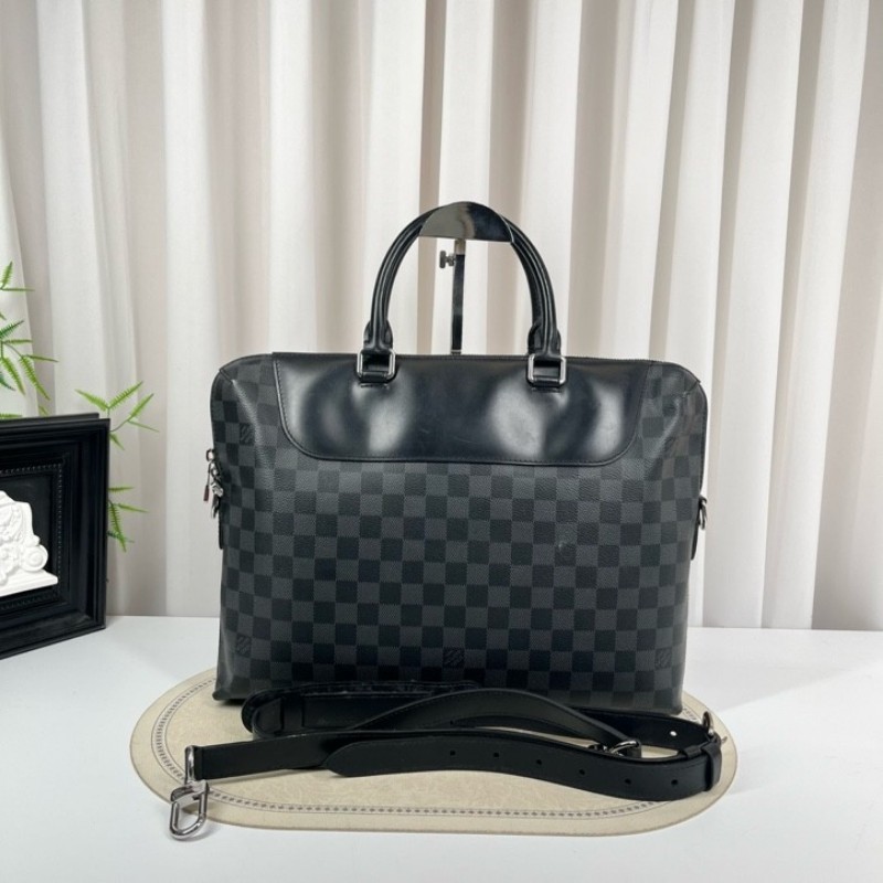 LV路易威登 經典款棋盤格單肩斜挎手提男士公文包 容量大 包型挺括 可放電腦-6