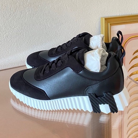 Hermès愛馬仕運動鞋 黑白熊貓 皮面拼麂皮 主色黑色 輕便百搭好穿36.5碼