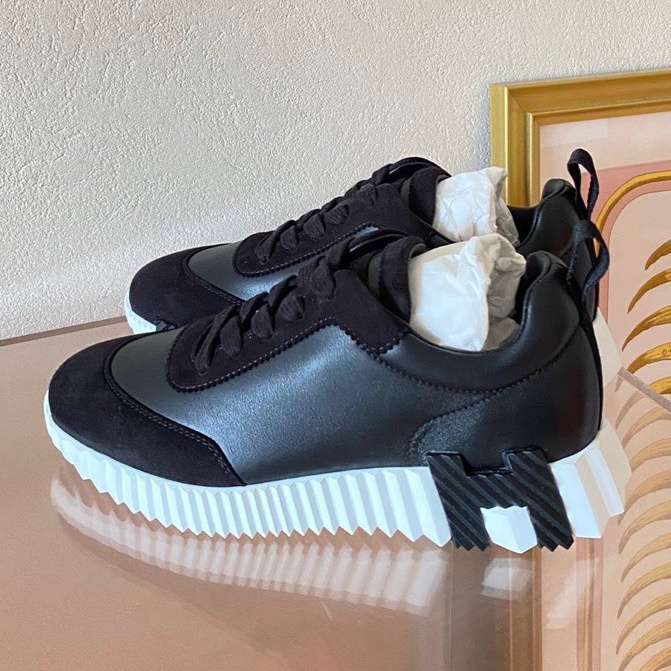 Hermès愛馬仕運動鞋 黑白熊貓 皮面拼麂皮 主色黑色 輕便百搭好穿36.5碼-0