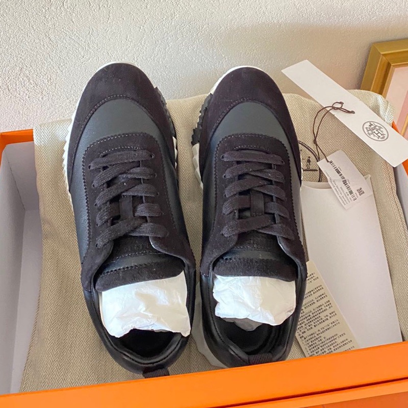 Hermès愛馬仕運動鞋 黑白熊貓 皮面拼麂皮 主色黑色 輕便百搭好穿36.5碼-1