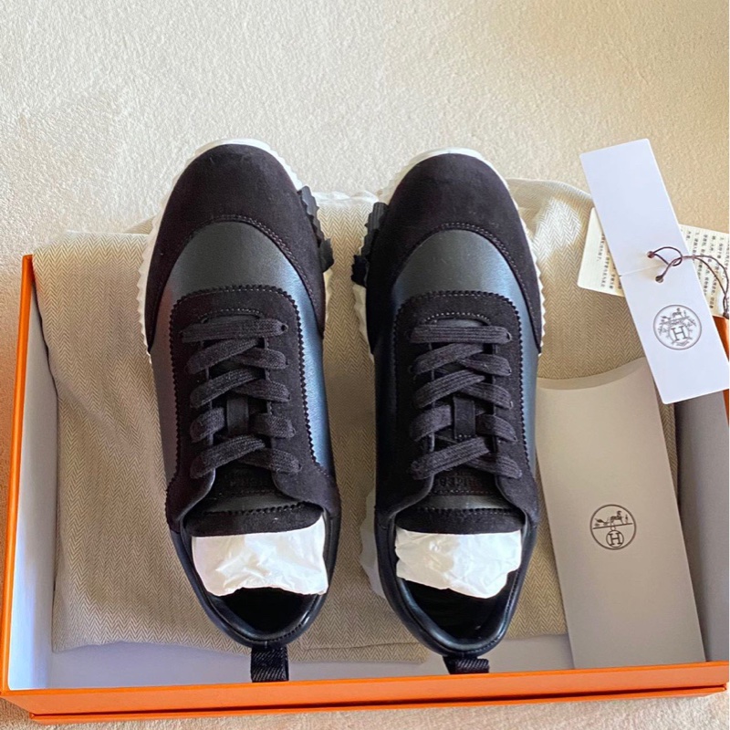 Hermès愛馬仕運動鞋 黑白熊貓 皮面拼麂皮 主色黑色 輕便百搭好穿36.5碼-2