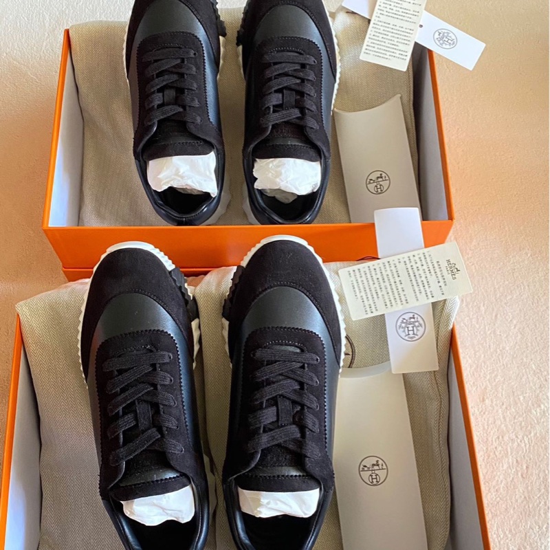 Hermès愛馬仕運動鞋 黑白熊貓 皮面拼麂皮 主色黑色 輕便百搭好穿36.5碼-3