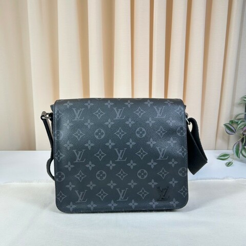 LV路易威登 經典老花包蓋式開合  Eclipse帆布拼牛皮 郵差包斜挎單肩包