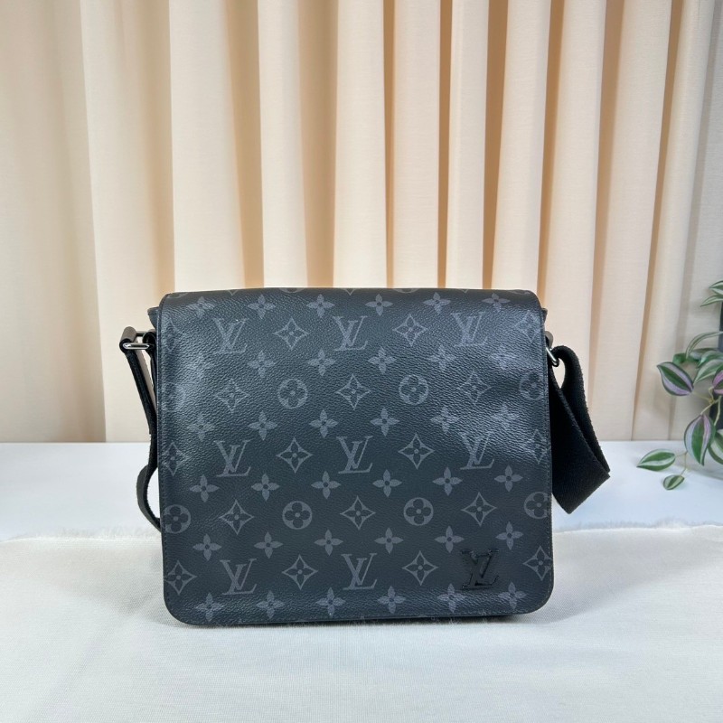 LV路易威登 經典老花包蓋式開合 Eclipse帆布拼牛皮 郵差包斜挎單肩包-0