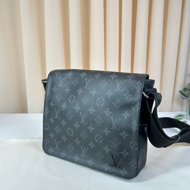 LV路易威登 經典老花包蓋式開合 Eclipse帆布拼牛皮 郵差包斜挎單肩包-3