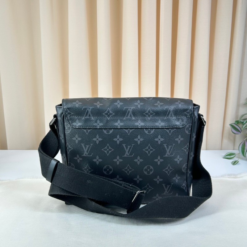 LV路易威登 經典老花包蓋式開合 Eclipse帆布拼牛皮 郵差包斜挎單肩包-6