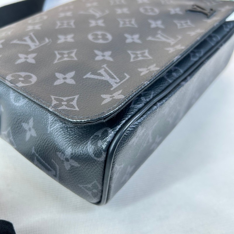 LV路易威登 經典老花包蓋式開合 Eclipse帆布拼牛皮 郵差包斜挎單肩包-9