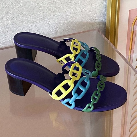 閒置新未使用Hermès愛馬仕高跟拖鞋 彩色豬鼻子裝飾 36碼 單品 無配件