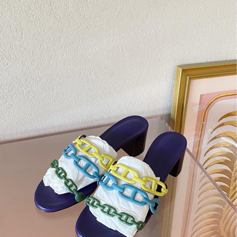 閒置新未使用Hermès愛馬仕高跟拖鞋 彩色豬鼻子裝飾 36碼 單品 無配件-1