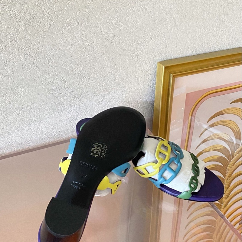 閒置新未使用Hermès愛馬仕高跟拖鞋 彩色豬鼻子裝飾 36碼 單品 無配件-2