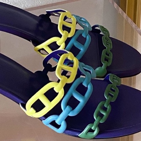 閒置新未使用Hermès愛馬仕高跟拖鞋 彩色豬鼻子裝飾 36碼 單品 無配件-3