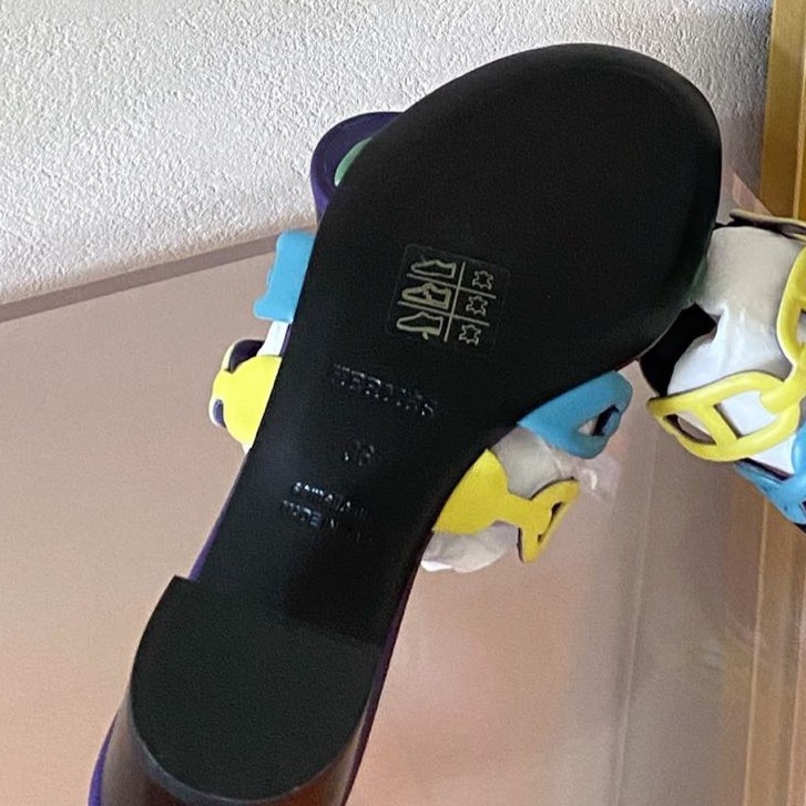 閒置新未使用Hermès愛馬仕高跟拖鞋 彩色豬鼻子裝飾 36碼 單品 無配件-4