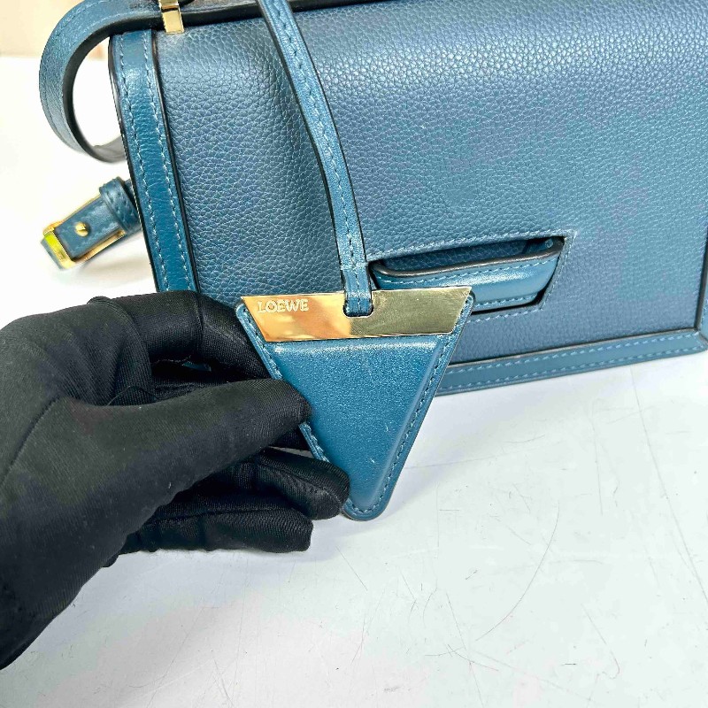 羅意威 LOEWE/羅意威 Barcelona 巴塞羅那倒三角 牛皮 藍色 實用百搭結實耐用-12