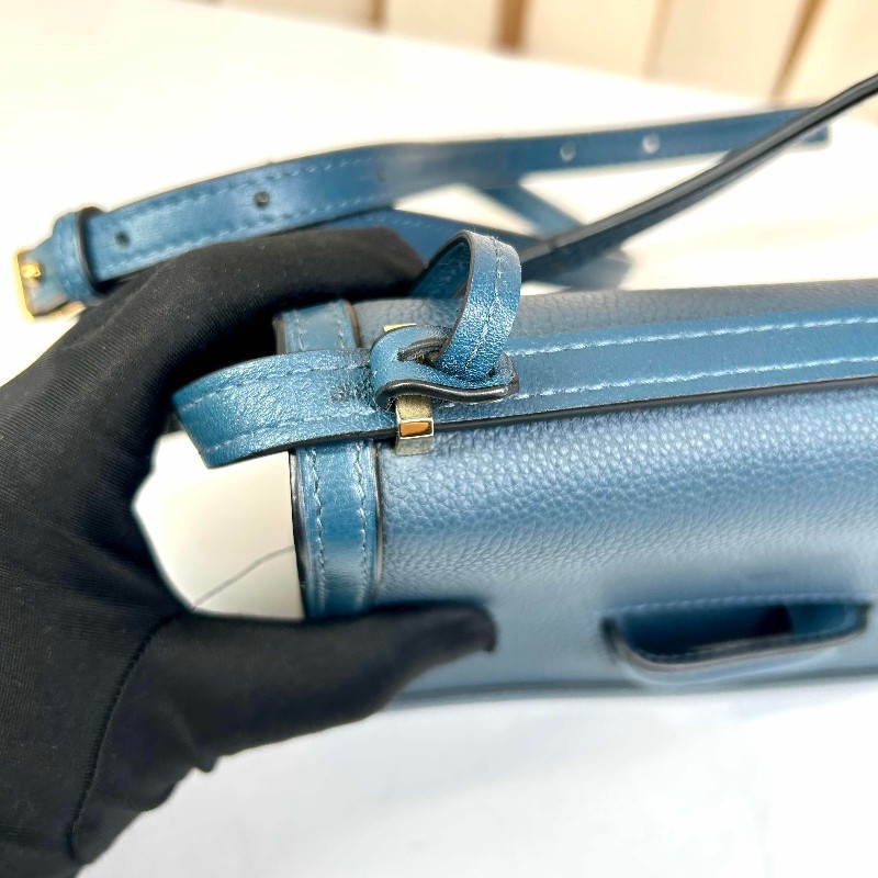 羅意威 LOEWE/羅意威 Barcelona 巴塞羅那倒三角 牛皮 藍色 實用百搭結實耐用-16