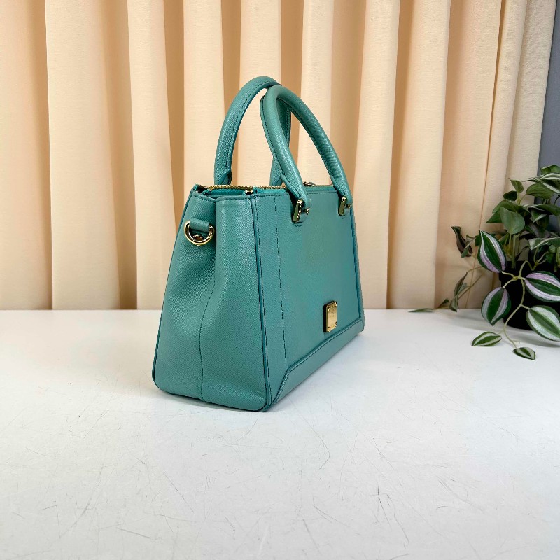 MCM MCM十字紋殺手包 孔雀綠色牛皮,金色五金配件,雙拉鏈設計-3