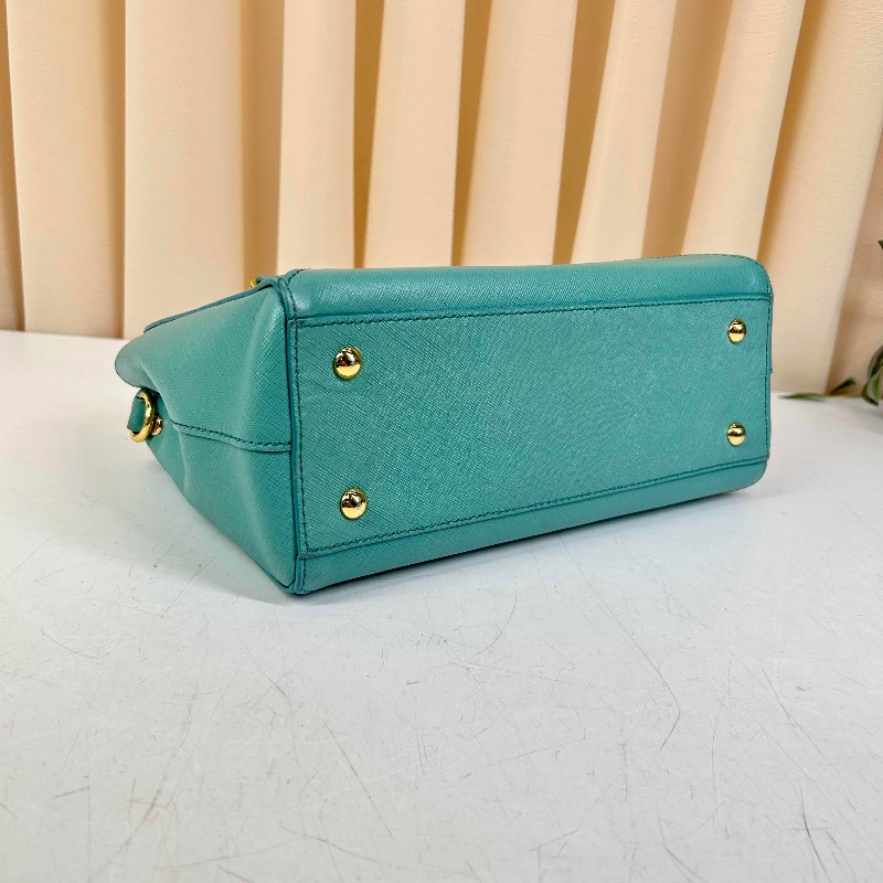 MCM MCM十字紋殺手包 孔雀綠色牛皮,金色五金配件,雙拉鏈設計-7