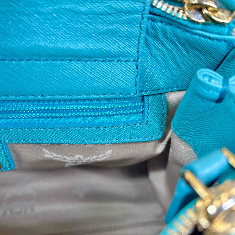 MCM MCM十字紋殺手包 孔雀綠色牛皮,金色五金配件,雙拉鏈設計-10