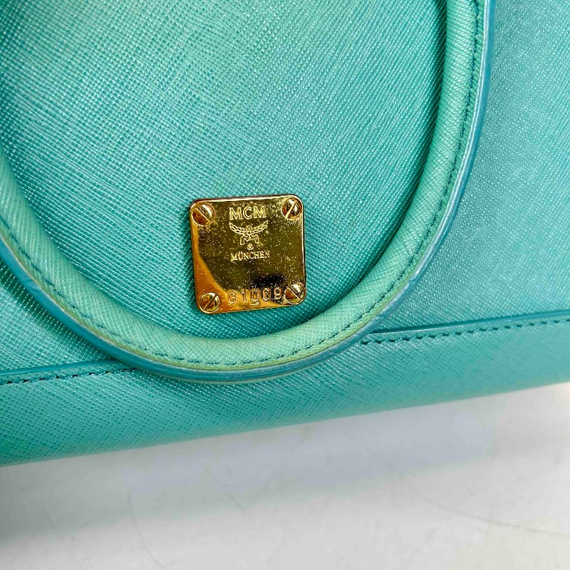 MCM MCM十字紋殺手包 孔雀綠色牛皮,金色五金配件,雙拉鏈設計-15