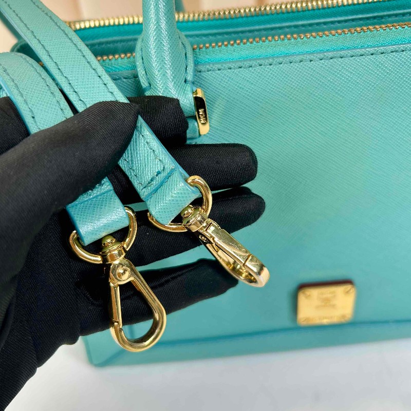 MCM MCM十字紋殺手包 孔雀綠色牛皮,金色五金配件,雙拉鏈設計-17