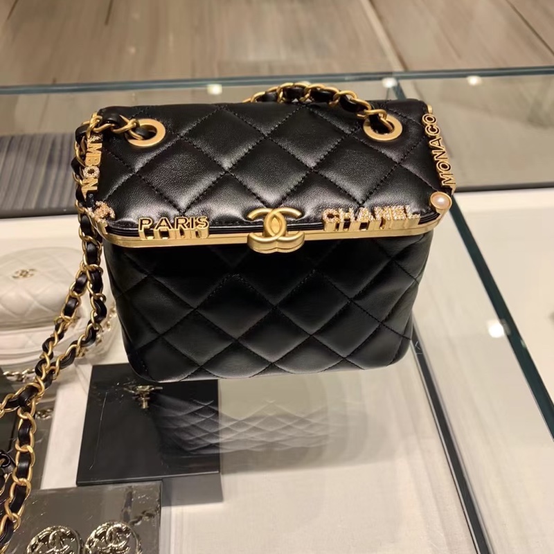 Chanel香奈兒23C Kiss Lock琺瑯鑲鑽盒子包 黑金 完美的一隻 配件:小票 塵袋-3