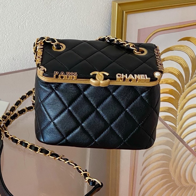 Chanel香奈兒23C Kiss Lock琺瑯鑲鑽盒子包 黑金 完美的一隻 配件:小票 塵袋-4