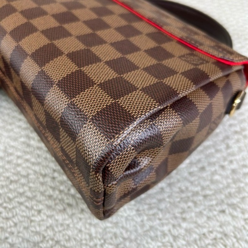 LV路易威登棕棋盤流蘇手提郵差包 有肩帶 可單肩可斜挎可手提 紅色內裡 容量實用 日常百搭-7