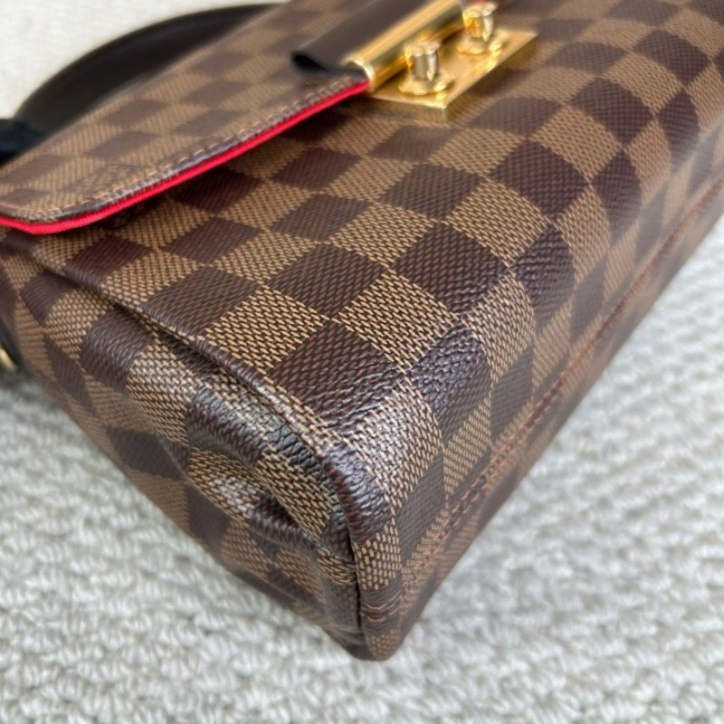 LV路易威登棕棋盤流蘇手提郵差包 有肩帶 可單肩可斜挎可手提 紅色內裡 容量實用 日常百搭-9