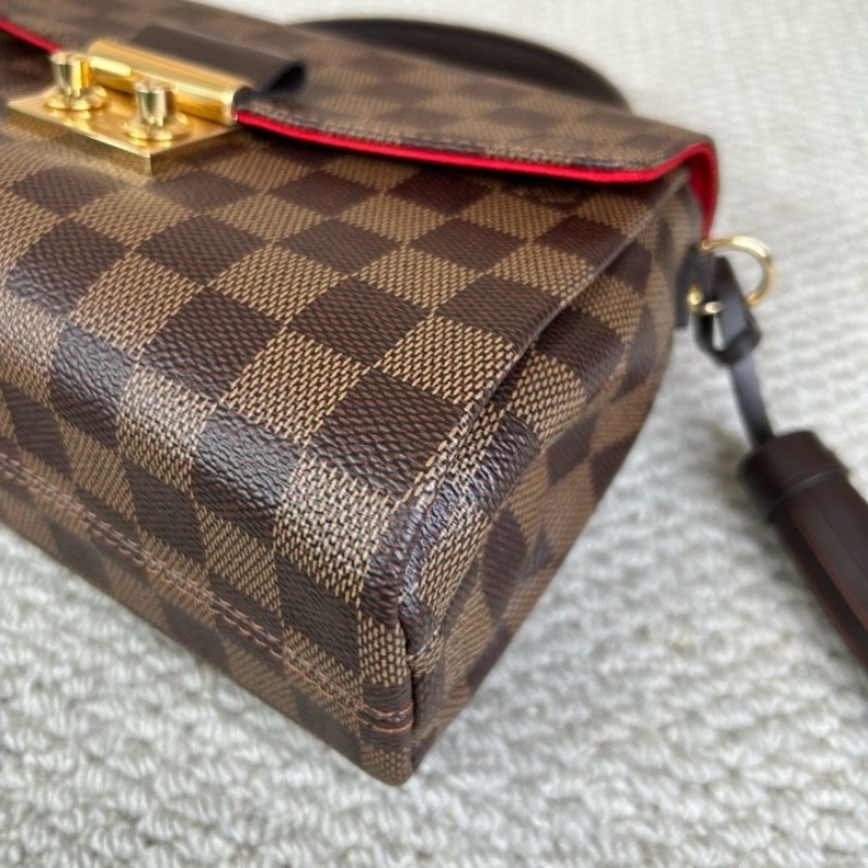 LV路易威登棕棋盤流蘇手提郵差包 有肩帶 可單肩可斜挎可手提 紅色內裡 容量實用 日常百搭-10