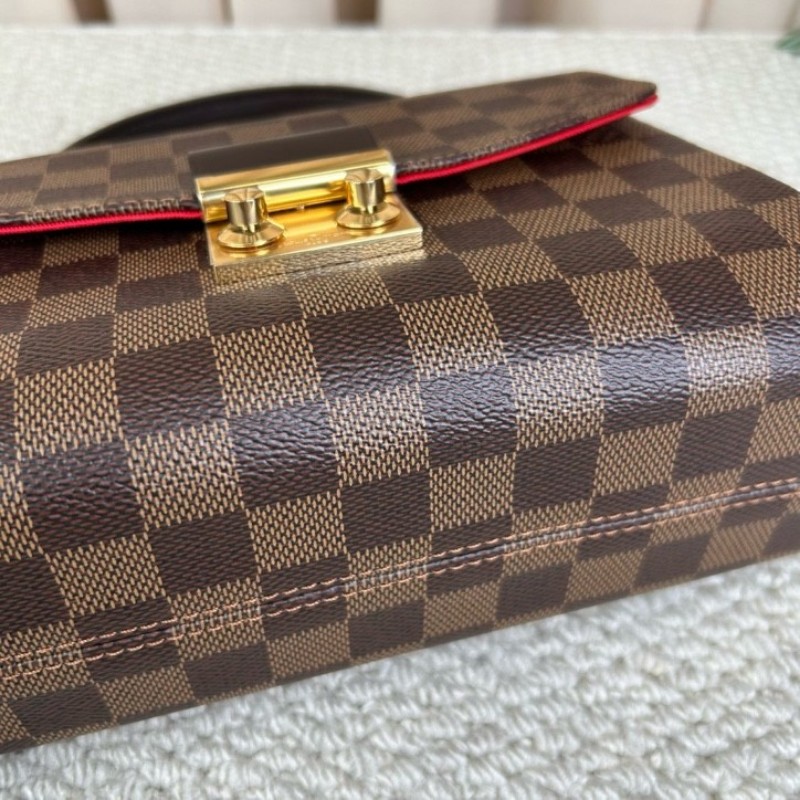 LV路易威登棕棋盤流蘇手提郵差包 有肩帶 可單肩可斜挎可手提 紅色內裡 容量實用 日常百搭-11